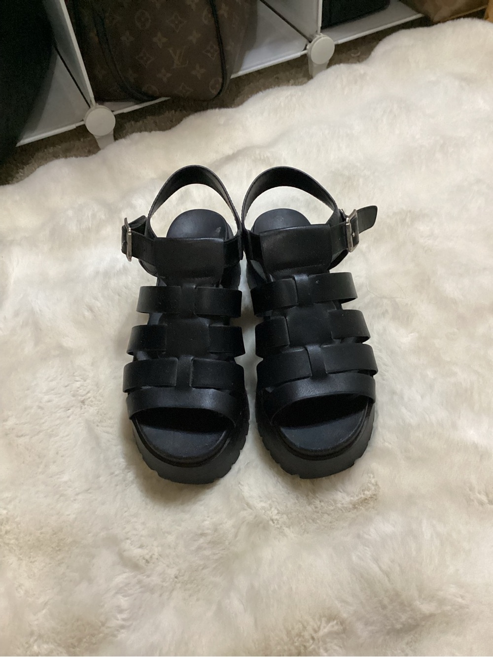 Soda Black Strappy Platform Sandals 7